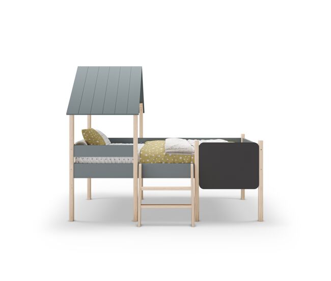 Cama cabaña 90cm cecile pizarra verde caqui y madera natural - conforama