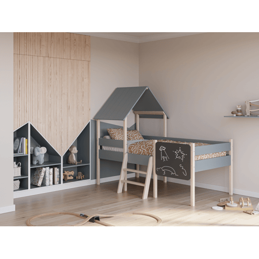 Cama tipo cabana CECILE 90cm com ardósia caqui e madeira natural