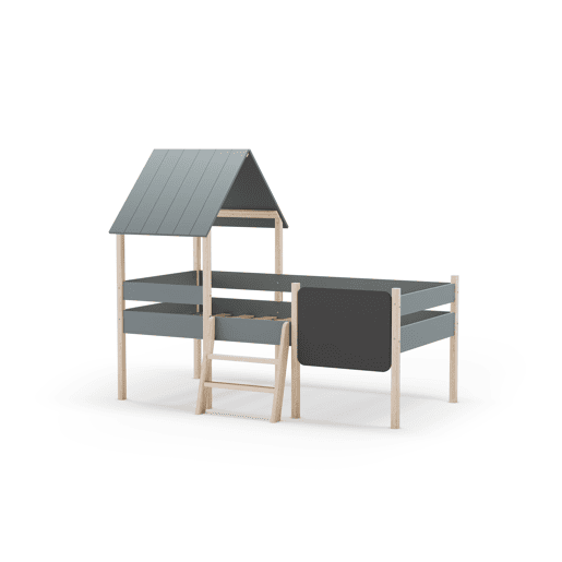 Cama tipo cabana CECILE 90cm com ardósia caqui e madeira natural