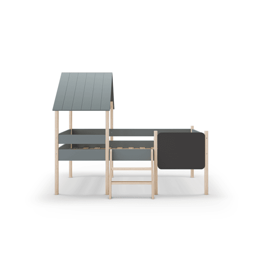 Cama tipo cabana CECILE 90cm com ardósia caqui e madeira natural