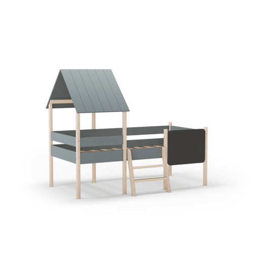 Cama tipo cabana CECILE 90cm com ardósia caqui e madeira natural