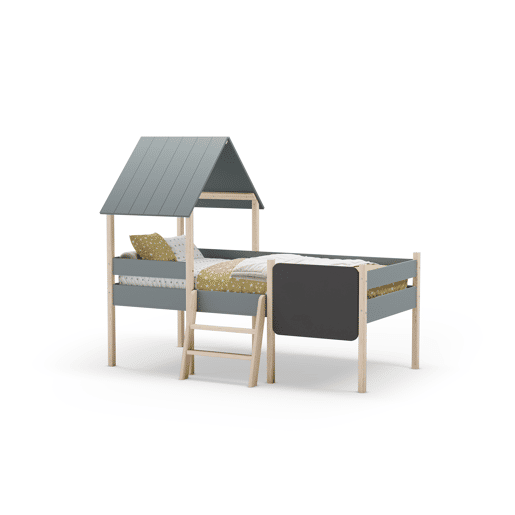 Cama tipo cabana CECILE 90cm com ardósia caqui e madeira natural