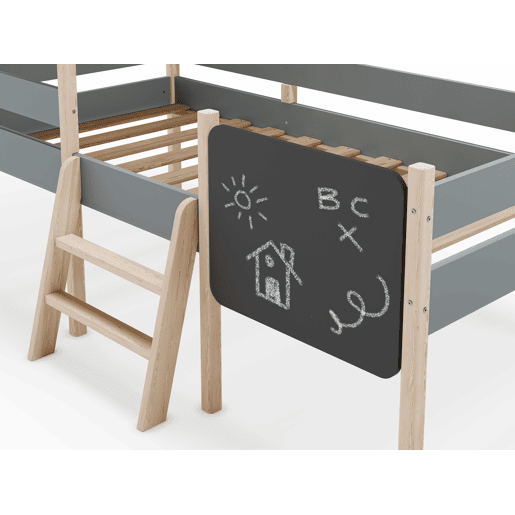Cama tipo cabana CECILE 90cm com ardósia caqui e madeira natural