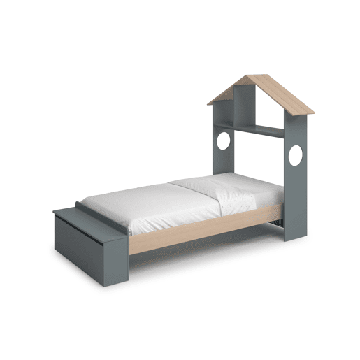 Cama 90cm ANAITA verde caqui e madeira natural