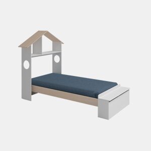 Cama 90cm ANAITA branco e madeira natural