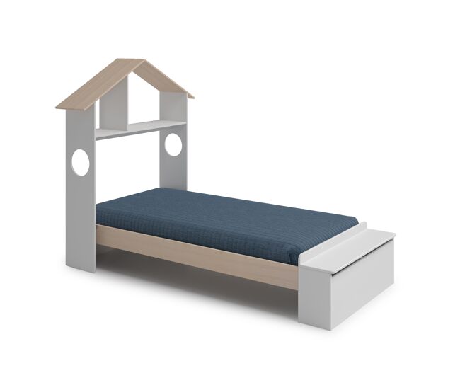 Cama 90cm anaita blanco y madera natural - conforama