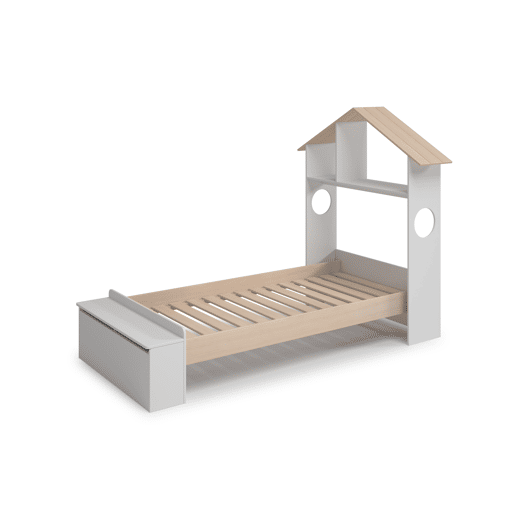 Cama 90cm ANAITA branco e madeira natural Cama 90cm ANAITA branco e madeira natural