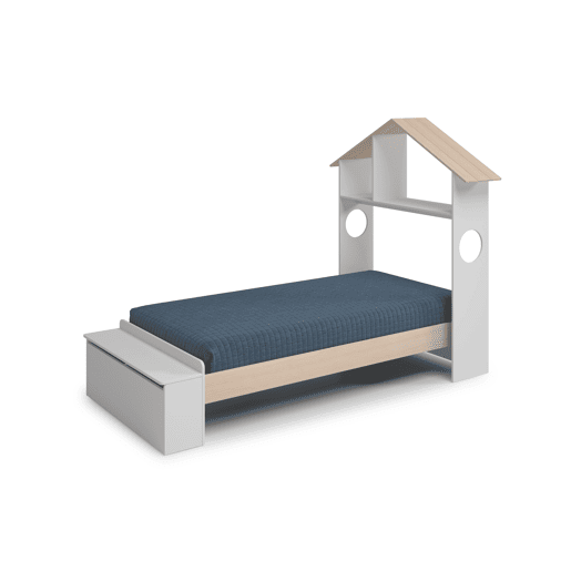 Cama 90cm ANAITA branco e madeira natural Cama 90cm ANAITA branco e madeira natural