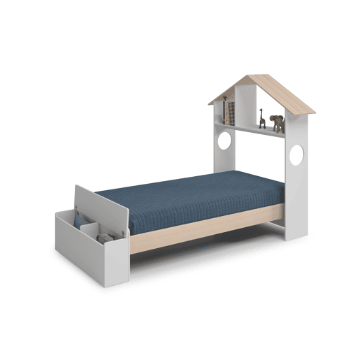 Cama 90cm ANAITA branco e madeira natural Cama 90cm ANAITA branco e madeira natural