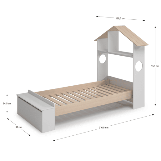 Cama 90cm ANAITA branco e madeira natural Cama 90cm ANAITA branco e madeira natural