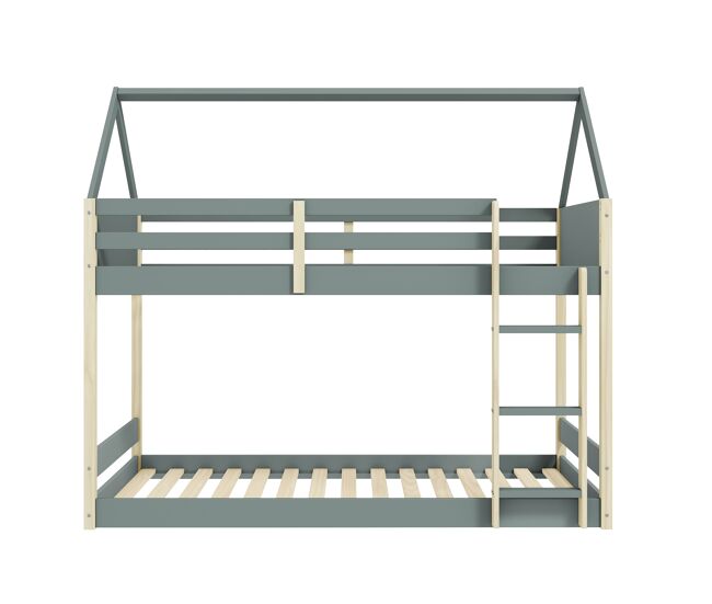 Litera montessori axel casita verde caqui y madera natural - conforama