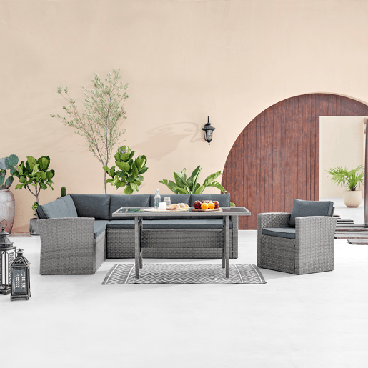 Conjunto de canto para jardim GAVÁ com mesa alta Conjunto de canto para jardim GAVÁ com mesa alta