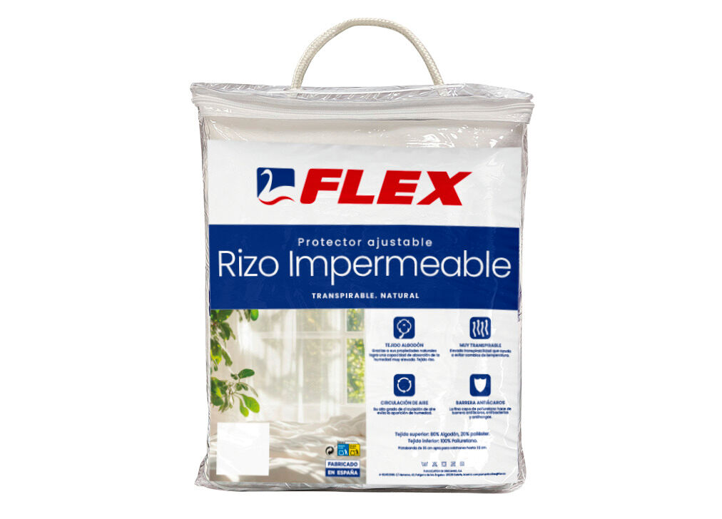 Protector de colchón flex rizo impermeable algodón cama 180cm