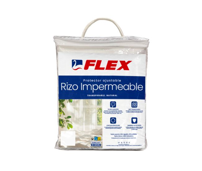 Protector de colchón flex rizo impermeable algodón cama 180cm