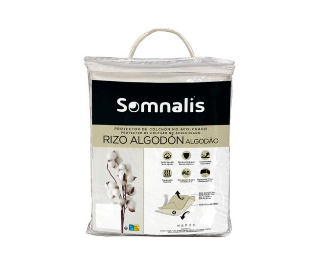 Protector colchón somnalis rizo impermeable algodón cama 160cm