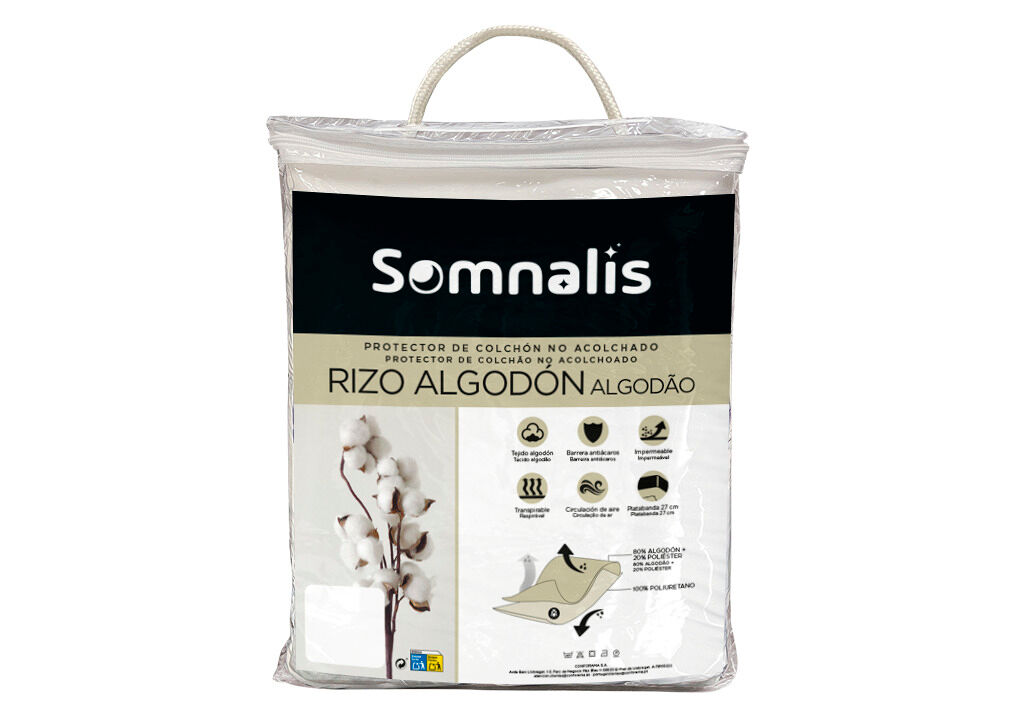 Protector colchón somnalis rizo impermeable algodón cama 200cm