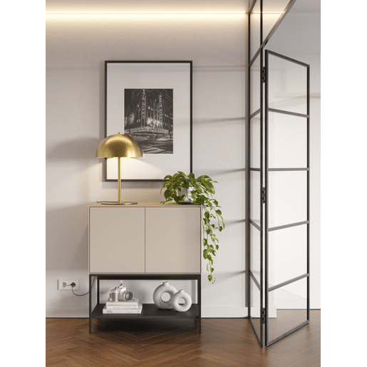 Móvel auxiliar MICAL de 2 portas em creme e preto