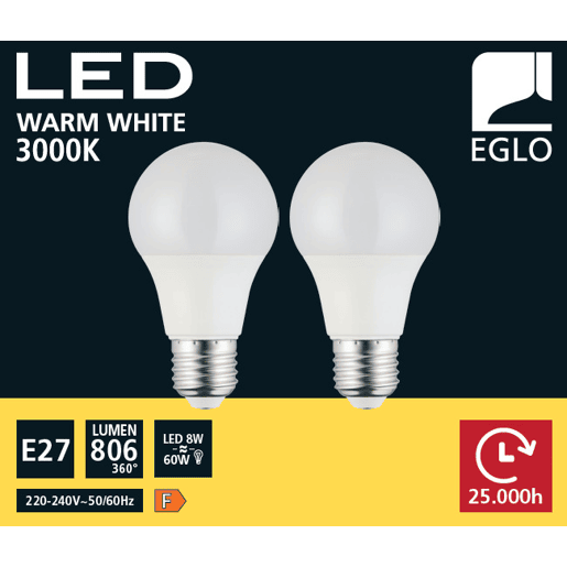 Conjunto de 2 lâmpadas OPAL led 8w E27 3000K marca EGLO Conjunto de 2 lâmpadas OPAL led 8w E27 3000K marca EGLO