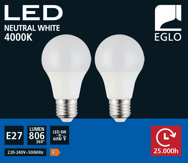 Pack 2 bombillas OPAL led 8W E27 marca EGLO