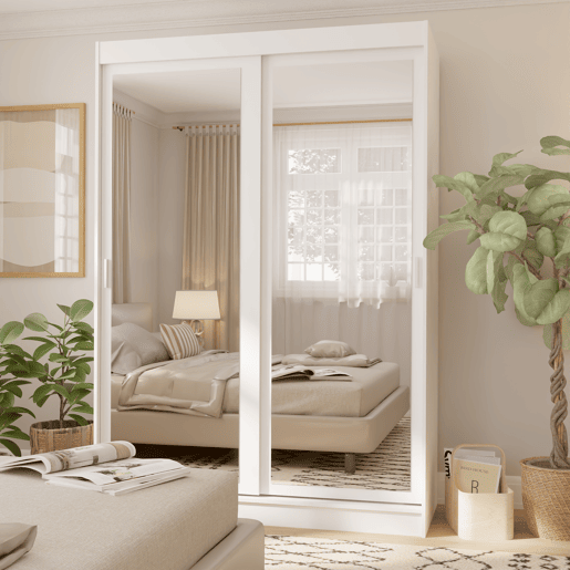 Roupeiro TOUCH II 150x215cm 2 portas de correr e espelho branco