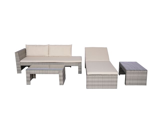 Set de jardín cártama sofá 2 plazas, dos mesas bajas y cama solar