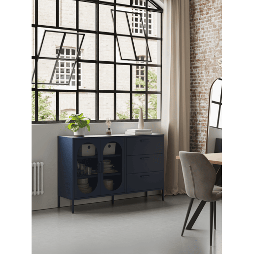 Aparador DIORA com 2 portas e 3 gavetas cor azul