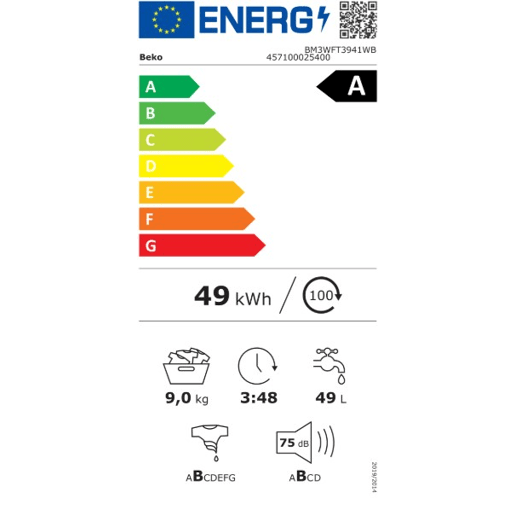 Máquina de lavar roupa BEKO BM3WFT3941WB 9kg 1400rpm