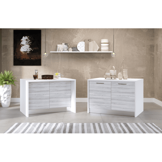 Ilha de cozinha GILDA 2.0 120cm branco e madeira cinza