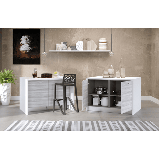 Ilha de cozinha GILDA 2.0 120cm branco e madeira cinza