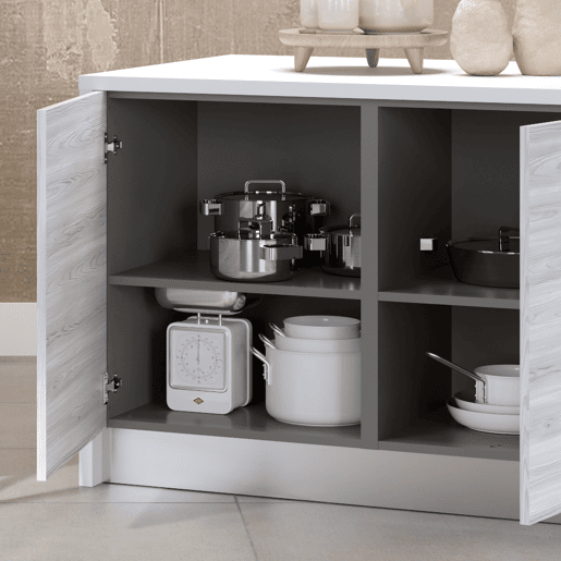 Ilha de cozinha GILDA 2.0 120cm branco e madeira cinza