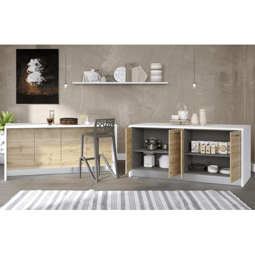 Ilha de cozinha GILDA 2.0 180cm branco e madeira