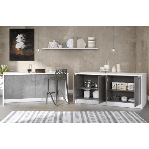 Ilha de cozinha GILDA 2.0 180cm branco e cinza escuro