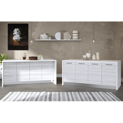 Ilha de cozinha GILDA 2.0 180cm branco e madeira cinza