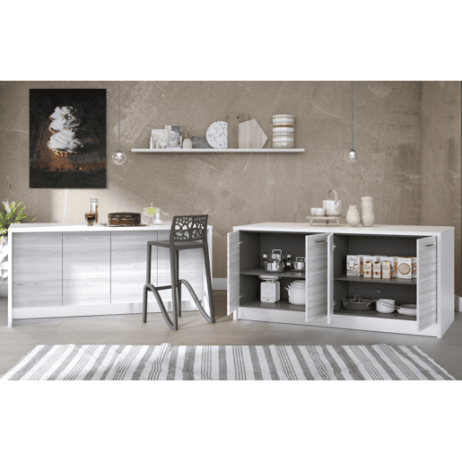 Ilha de cozinha GILDA 2.0 180cm branco e madeira cinza