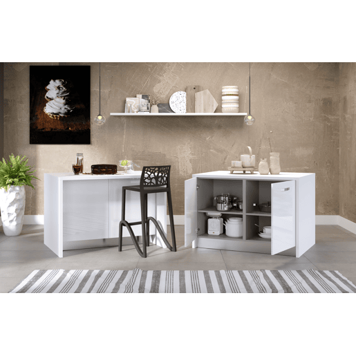 Ilha de cozinha GILDA ICE 120cm branco e branco brilhante