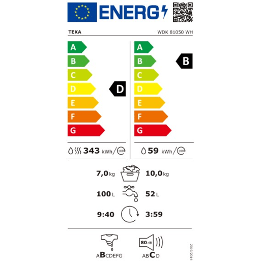 Máquina de lavar e secar roupa TEKA WDK 81050 WH 107kg 1500 RPM
