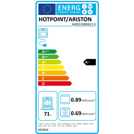 Forno elétrico HOTPOINT HAO 3K58HSU1 X multifunções 70 litros