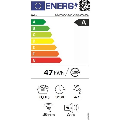Máquina lavar roupa encastre BEKO B3WBT48435WB 8kg 1400rpm
