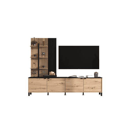 Compacto de TV BELGRADO 208cm preto e carvalho