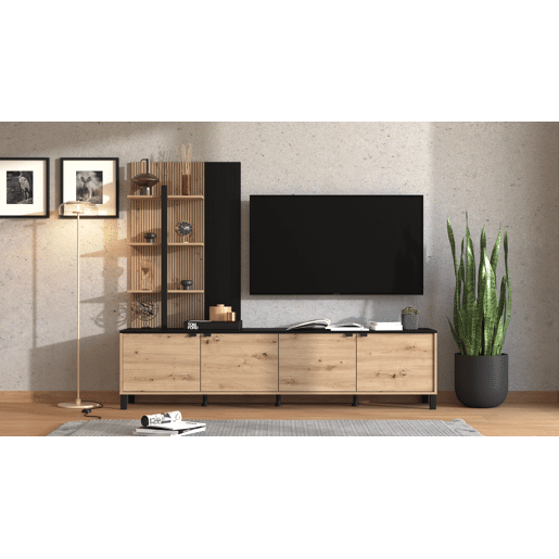 Compacto de TV BELGRADO 208cm preto e carvalho Compacto de TV BELGRADO 208cm preto e carvalho