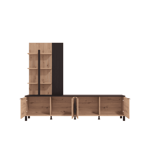 Compacto de TV BELGRADO 208cm preto e carvalho Compacto de TV BELGRADO 208cm preto e carvalho