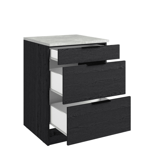 Módulo baixo ANNA 60cm com 3 gavetas cor preto