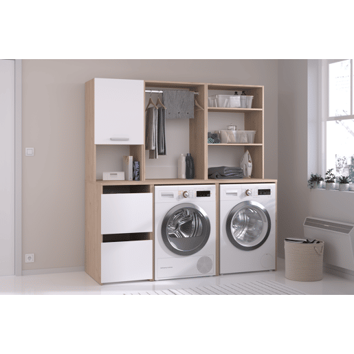 Módulo alto NEXO 65 cm para máquina de lavar, carvalho e branco