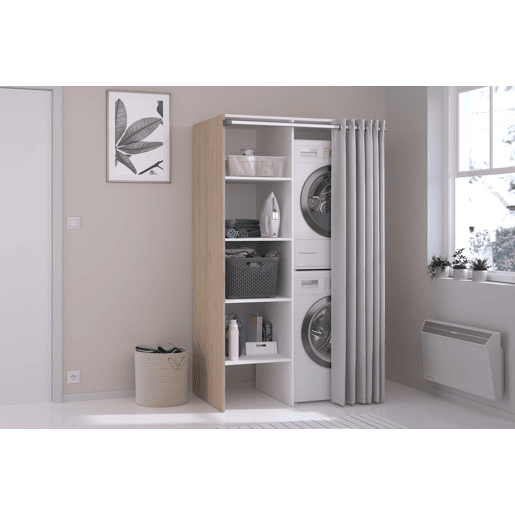 Módulo alto NEXO 111 cm com cortina, carvalho e branco Módulo alto NEXO 111 cm com cortina, carvalho e branco