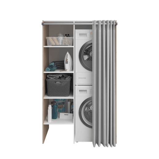 Módulo alto NEXO 111 cm com cortina, carvalho e branco Módulo alto NEXO 111 cm com cortina, carvalho e branco