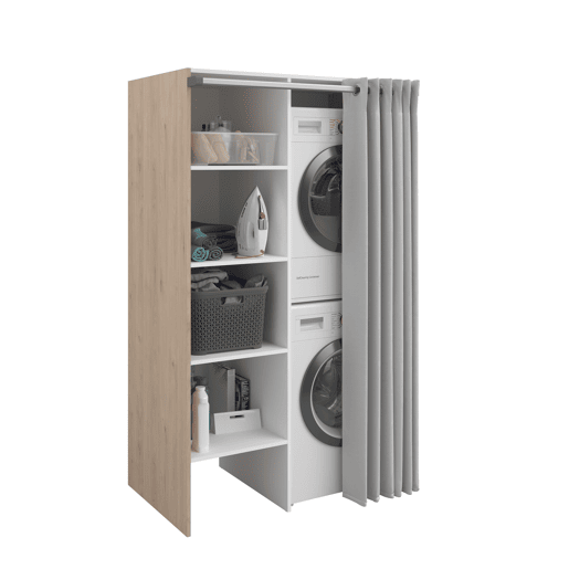 Módulo alto NEXO 111 cm com cortina, carvalho e branco Módulo alto NEXO 111 cm com cortina, carvalho e branco