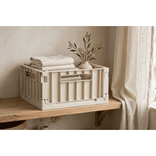 Caixa de plástico PLEGABLE I 18,6x43x29,5cm cor bege Caixa de plástico PLEGABLE I 18,6x43x29,5cm cor bege