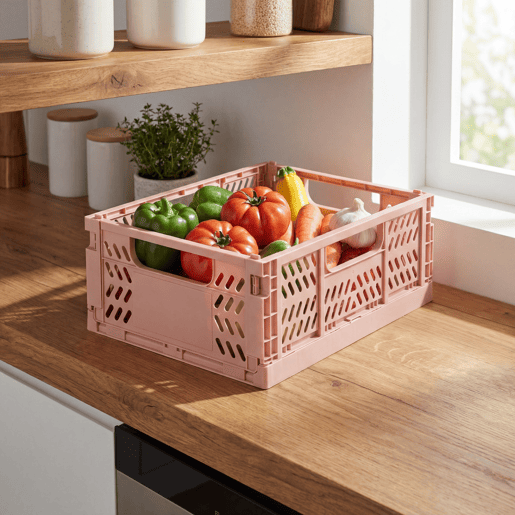 Caixa de plástico PLEGABLE II 12,3x29x21,3cm cor rosa Caixa de plástico PLEGABLE II 12,3x29x21,3cm cor rosa