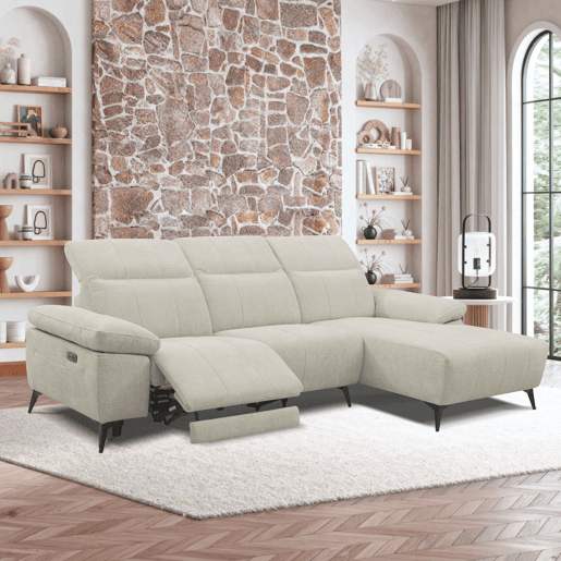 Chaise longue direita ANDY com relax elétrico cor bege