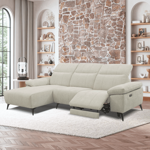 Chaise longue esquerda ANDY com relax elétrico cor bege Chaise longue esquerda ANDY com relax elétrico cor bege